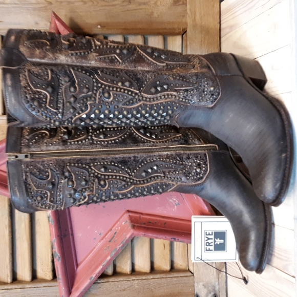 SALE!! FRYE Deborah Deco Dark Brown Tall Boots - Picture 2 of 14